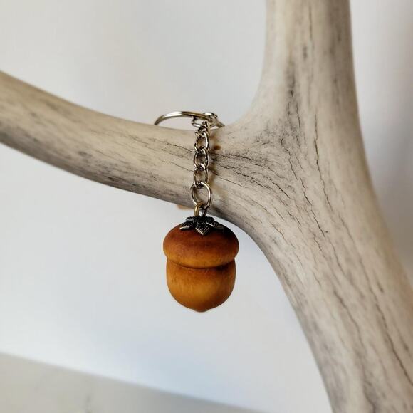 Handmade Naturally Dyed Wood Acorn Keychain - Picture 1 of 2